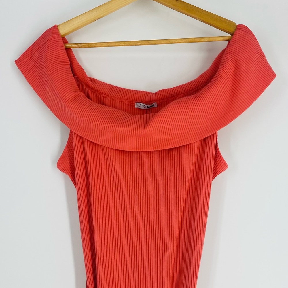 Fashion Nova Pink Ribbed Off Shoulder New Stretch Belted Maxi Dress Plus Size 3X - Picture 8 of 14